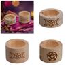 Wood Candlestick Pentacle Carved Tealight Holder Desk Decoration for Tarot Card Reader