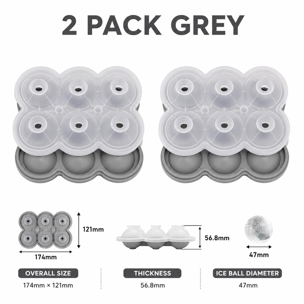 Large Round Ice Cube Maker 6 Hole Silicone Sphere Ice Tray With Attached Funnel Lid For Whiskey Bourbon Home Bar