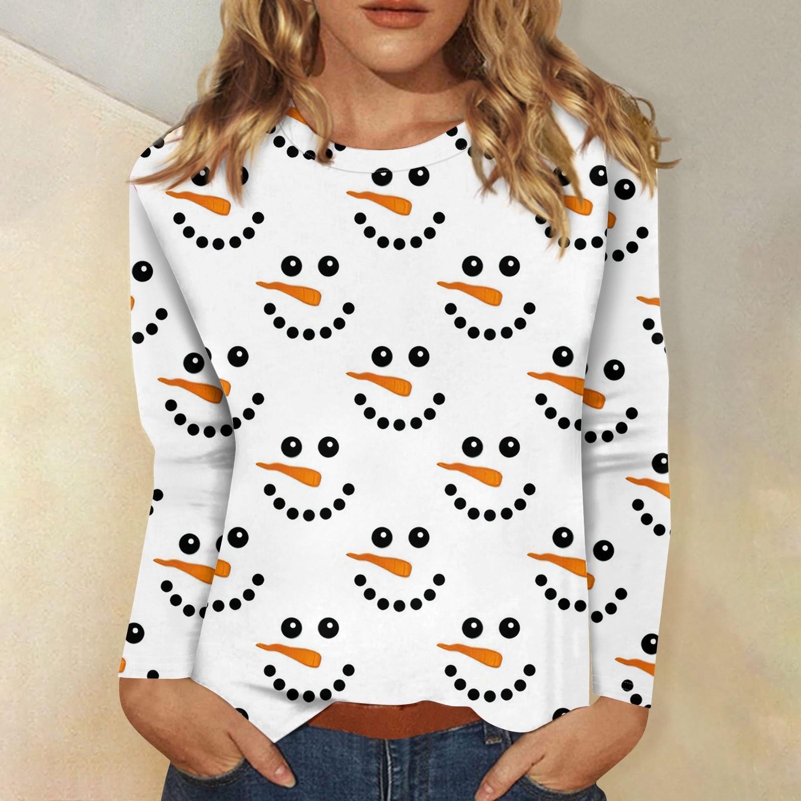 Женская мода повседневная рождественская печать круглый вырез длинный рукав декоративная — фото 5