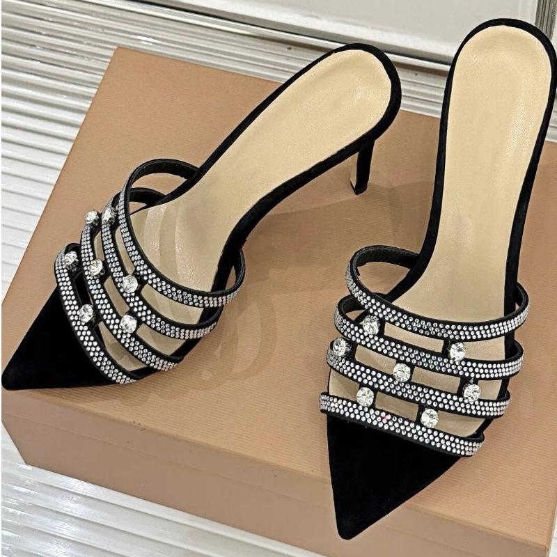Summer Women's High-heeled Sandals With Rhinestones, Stiletto Heels, Pointed Toe, Open Toe Sandals