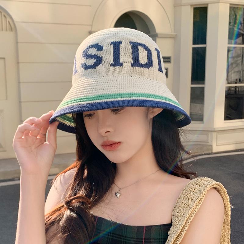 Spring and summer bucket hat knitted hat children's fashion versatile bucket hat breathable sunshade sunscreen basin hat tide