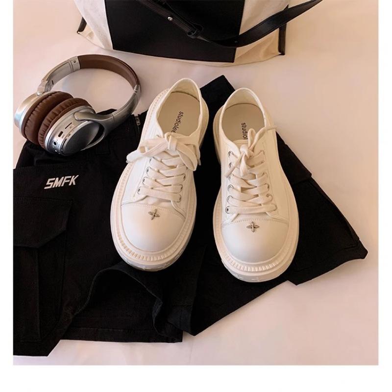 

! Shoes big round head thick sole heightening lace-up little white shoes casual canvas shoes women s autumn 40 білий