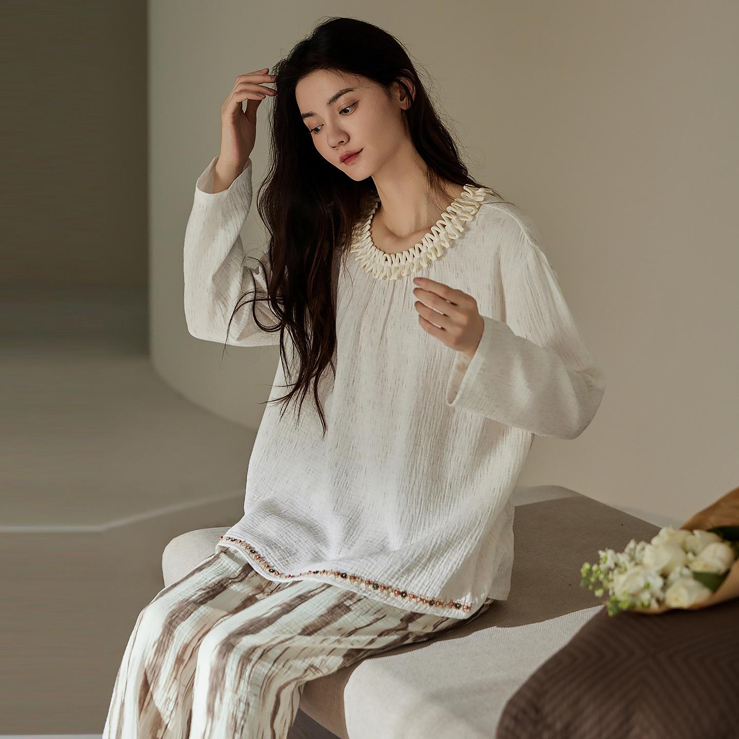 

Women s Premium Cotton Gauze Pajama Set - Long Sleeve Cardigan Style for Spring & Fall XL