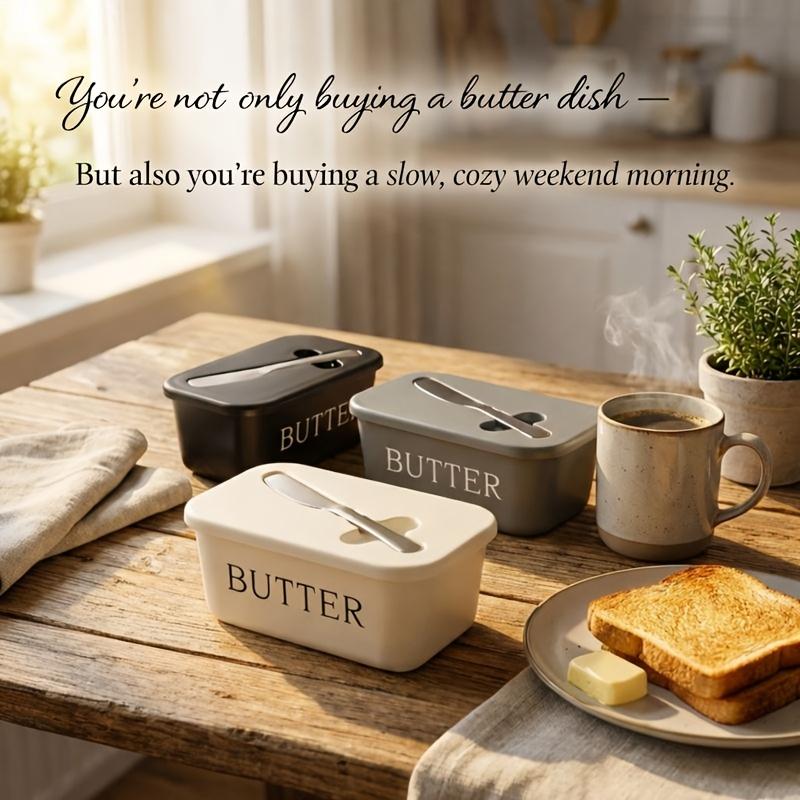 Butter box set Food-grade plastic butter box with lid Comes with knife slot Smooth