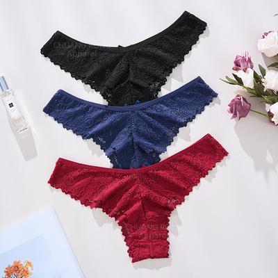 European and American Sexy Underwear Women's Black Lace Seamless Low-rise Thong Pure Cotton Crotch Comfortable and Breathable T-pants
