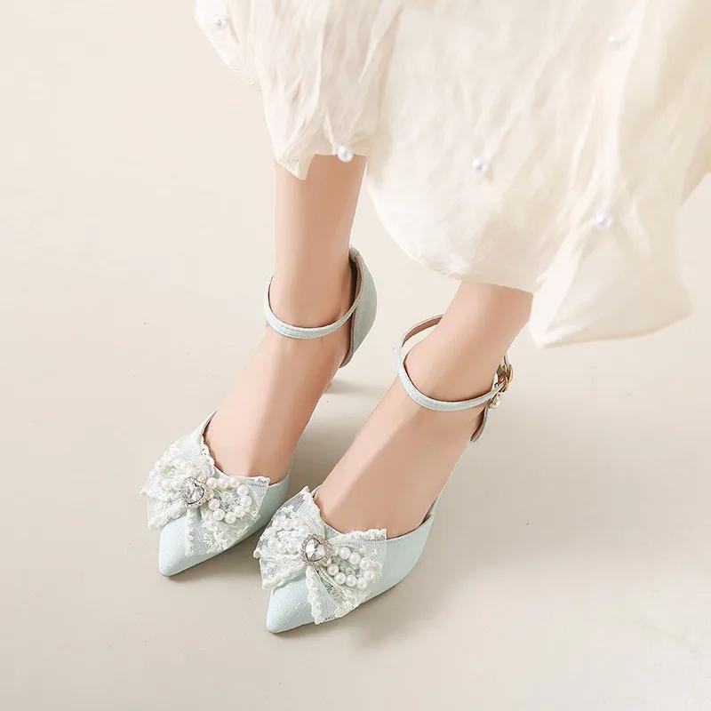 Fashion Fashion Solid Color High Heels Women's 2024 Summer New Bowtie Sexy One Word Buckle Casual Comfortable Shoes Women