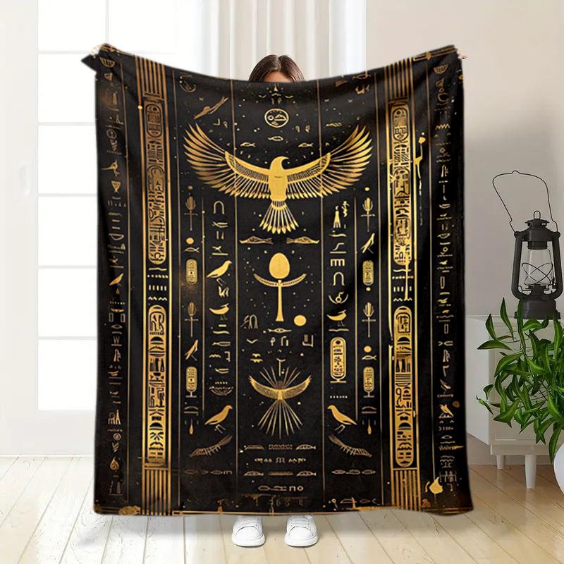 1PC Egyptian theme printed blanket, all season lightweight home office outdoor nap multifunctional blanket A2