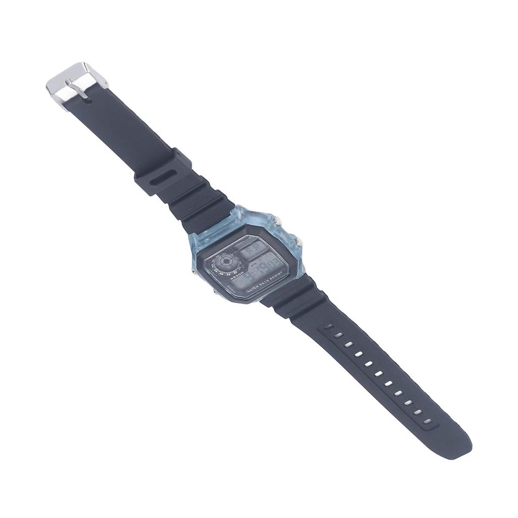 Electronic Sports Watch 12 24 Hours Waterproof Digital Wrist Watch with Luminous Alarm Timing Function Transparent Blue