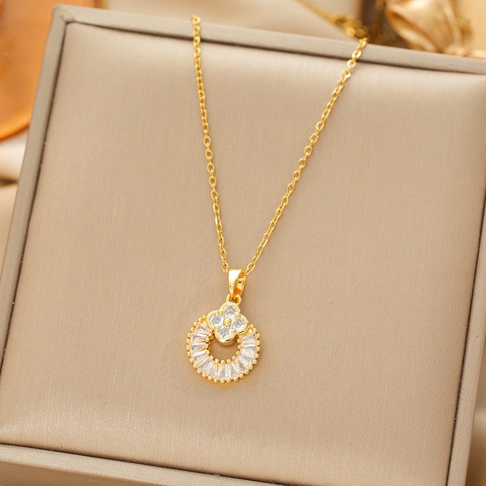 Japan and South Korea Simple Popular Wind Titanium Steel Necklace Female Niche Exquisite Internet Celebrity Zircon Clavicle Chain High-end Jewelry