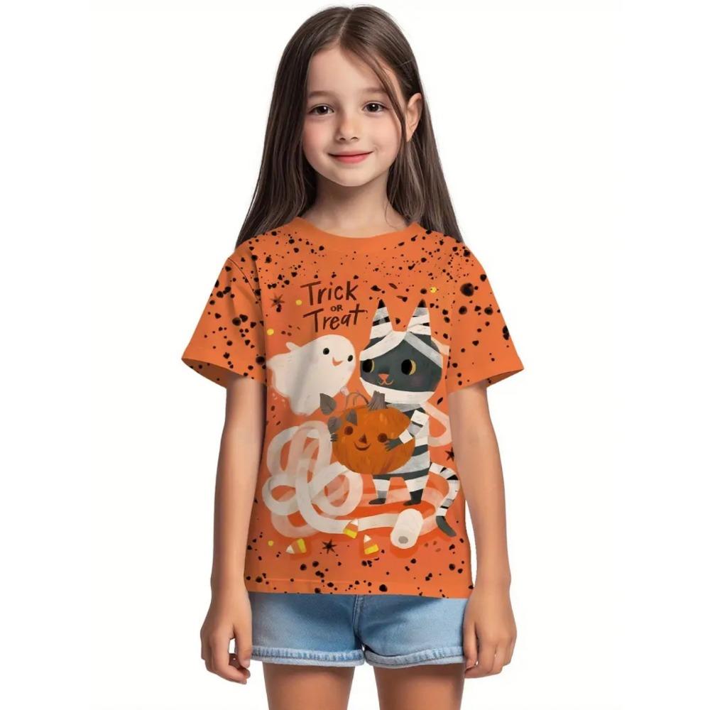 Girl Clothes Funny Pumpkin Graphic T-Shirt for Boys Girls Halloween Short Sleeve Tees 2-10Y Halloween Gift Party Kids Clothing