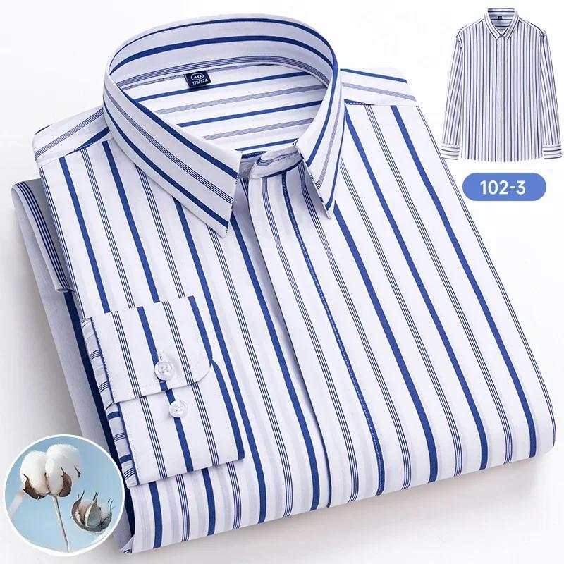 New in Shirt High Quality 95% Cotton Long Sleeve Shirts for Men Slim Fit Formal Plain Shirt Soft Office Business Striped Clothes