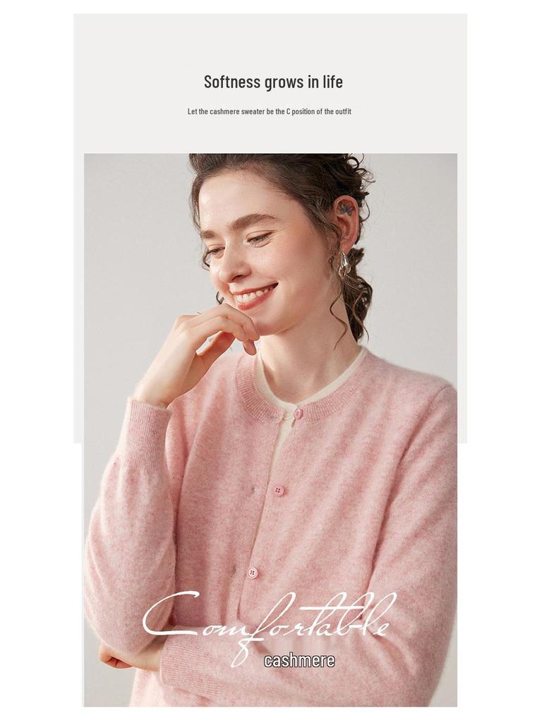 Autumn/Winter New Style Women's 100% Cashmere Knitted Two-Piece Look Cardigan Sweater