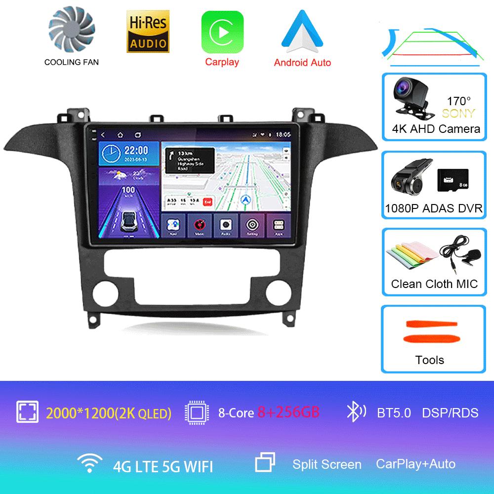 Android14 Video Player Carplay Auto For Ford S Max S-MAX 2007 2008 2009 2010 2011 - 2015 Multimedia Car Radio WIFI+4G DSP Stereo