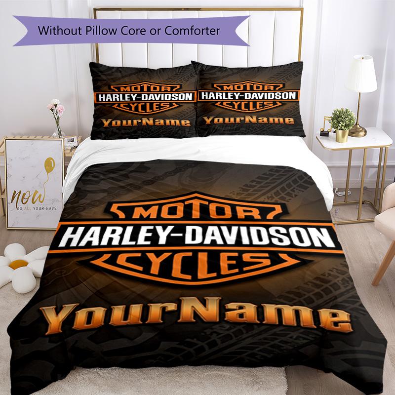 Motociclette Harley-Davidson Personalizza il tuo nome Set Biancheria da Letto Copripiumino Traspirante con Federe Decorazione per la Casa Regalo di Compleanno