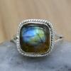 Labradorite 925 Anel de prata esterlina para mulheres, anel feito à mão com pedra preciosa almofada