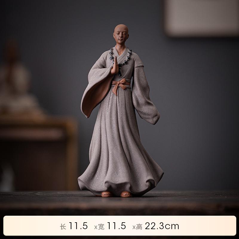 

Китайский дзен-маленький монах фиолетовый песок поделки украшение чайная комната рамка украшение чайная церемония культурные аксессуары