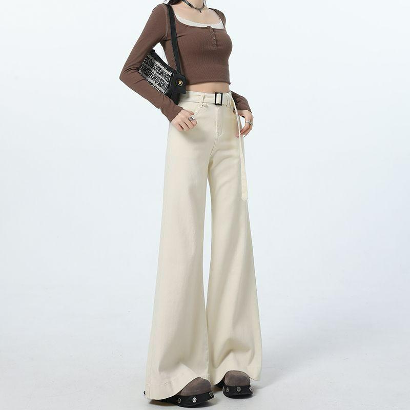 Comfortable High Waisted Wide Legged Jeans Women's Years Large Yard Designed Sense Loose Slim Stretch Dragged Pants Jeans for Women Long Denim Pants
