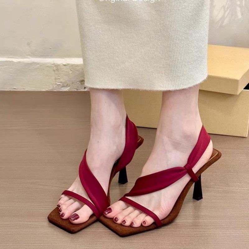 Fashion Retro Woman Sandals 2025 New Summer High Heels Stiletto Heels Square Toe Shoes Fashion Outdoor Designer Shoes Sandalias De Mujer