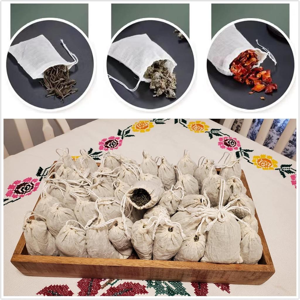 Reusable Tea Bag Cheesecloth 25Pcs 4"x6", Sachet Bags Empty Soup Bag Spice Bags for Cooking Tea Bags for Loose Leaf Tea Drawstring Bag Tea Filter