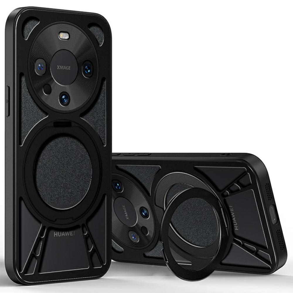 For Huawei Mate 60 Case Magnetic Kickstand Hollow Heat Dissipation Silicone+PC+Metal Bumper Phone Cover