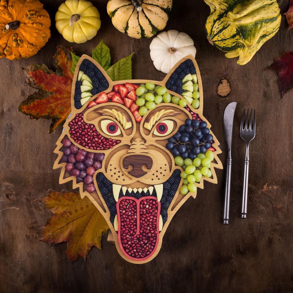 Halloween-Themed Wooden Charcuterie Board Spooky Meat Cheese Party Platter for Gourmet Food Serving