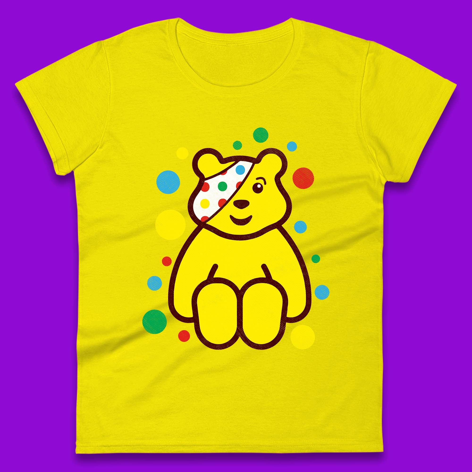 Children In Need Sitting Spotty Pudsey Bear Charity Raising Spotty Day Womens Tee T Shirt Mens Tops Unisex Top M