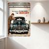 Vintage 1940s Mercury Car Metal Tin Sign with Man Fedora, Garage Door, Rustic Decor for Home Bar Man Cave Wall Art 1944 Retro Ad