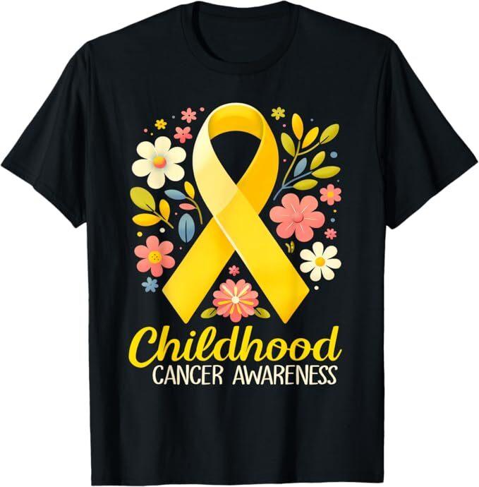 

Gold Ribbon Childhood Cancer Awareness Girls Kids Women T-Shirt 4XL