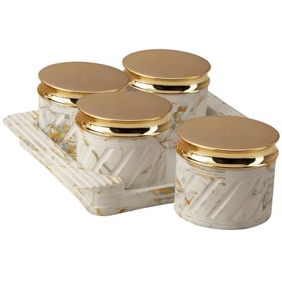 Air Tight Dry Fruit Container Tray Set with Lid & Serving Tray, Snack Serving Bowls with Lid 430ml (4 Pieces, Polypropylene) (Marbello White)