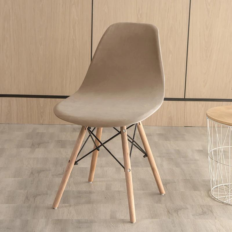 1/2/4/6pcs Velvet Shell Chair Cover Solid Color Stretch Armless Chair Covers Elastic Dining Seat Cover Home Hotel Party Banquet