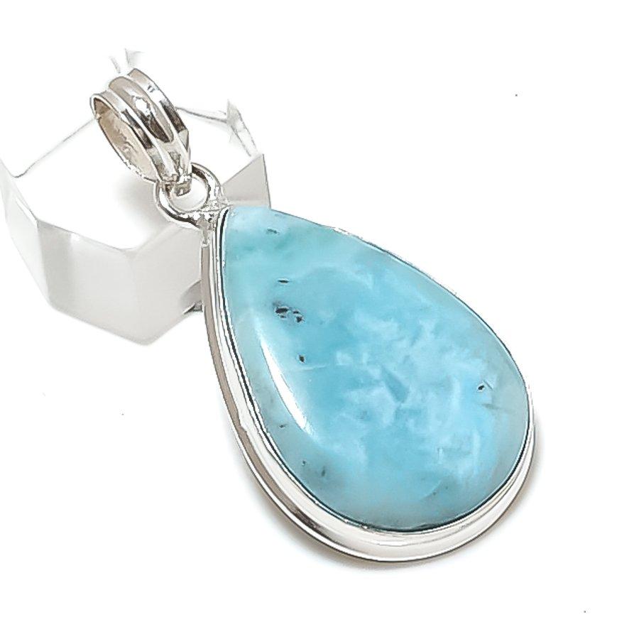 Larimar Gemstone Handmade 925 Sterling Silver Jewelry Pendant 1.85" K8f42