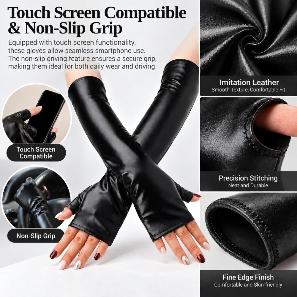 1 Pair Glossy Finish Fingerless Gloves Thin Half Finger Gloves Punk Style Dress Up