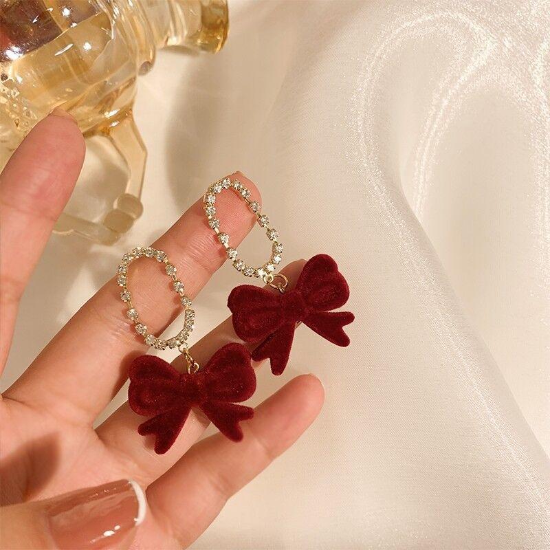 925 Silver Bowknot Tassel Earrings with Diamonds