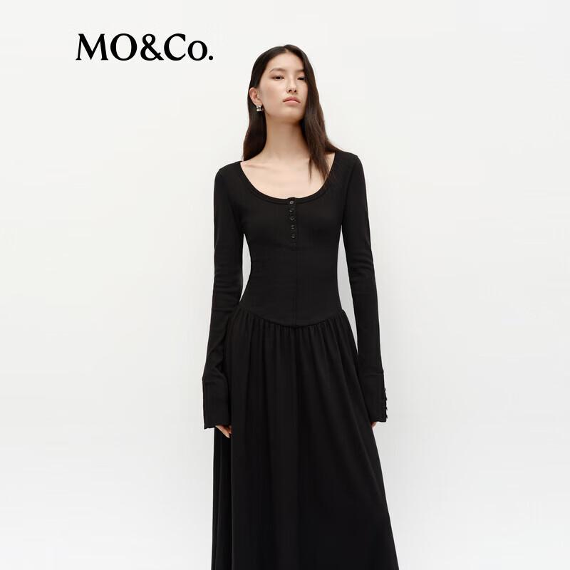 MO&Co. Women's Vintage Cotton-Blend A-Line Knit Midi Dress