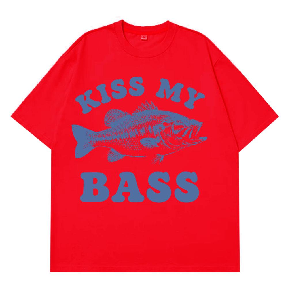 Retro Fishing T Shirt Kiss My Bass Funny Meme Tshirt Unisex Women Fashion Clothing T Shirt Summer Cotton Casual Harajuku Tshirts