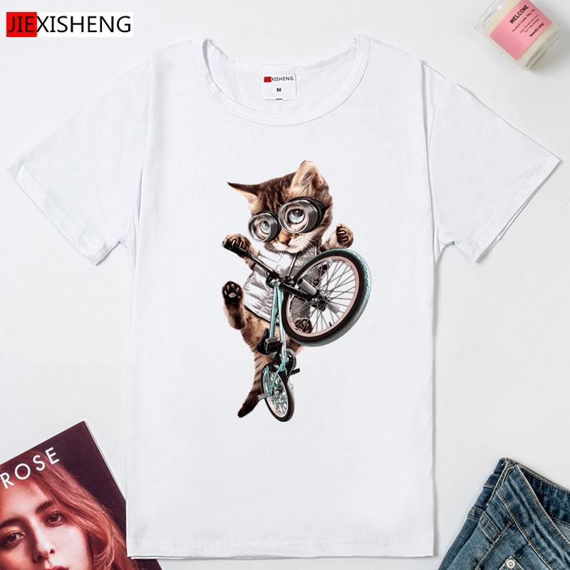 

Funny Cat Acrobatic Bike Print Woman T Shirt 2025 Summer Casual Short Sleeve T-Shirts 5 Colors Women Tee Shirt XXXL