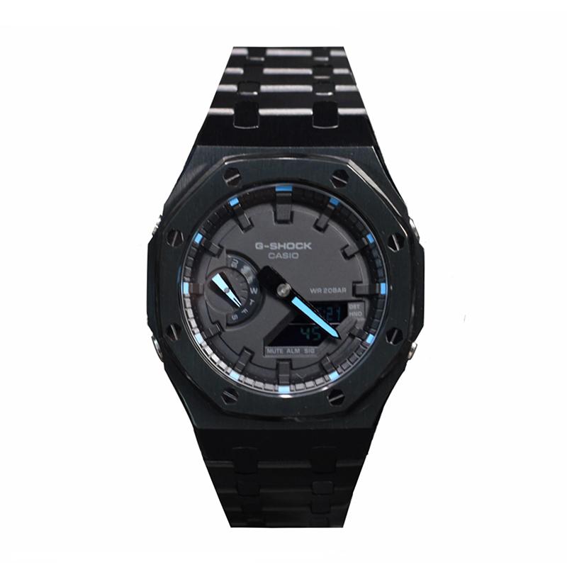 

CASIO Men Liquid Crystal,Analog Dual Display Series 44mm Black Watch GA-2100-1A1(Watch3--) Black Steel Dull Blue