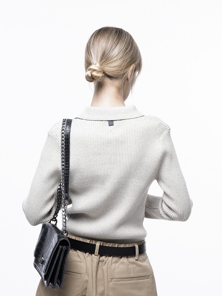 Chaenseseunoi Soft Slim Button Collar Knit - Beige /W243Tp08Be