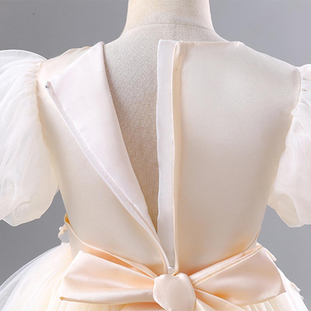 Children's Fashion Solid Color Round Neck Medium Sized Girls' Princess Dress Dress, Puffy Mesh Dress