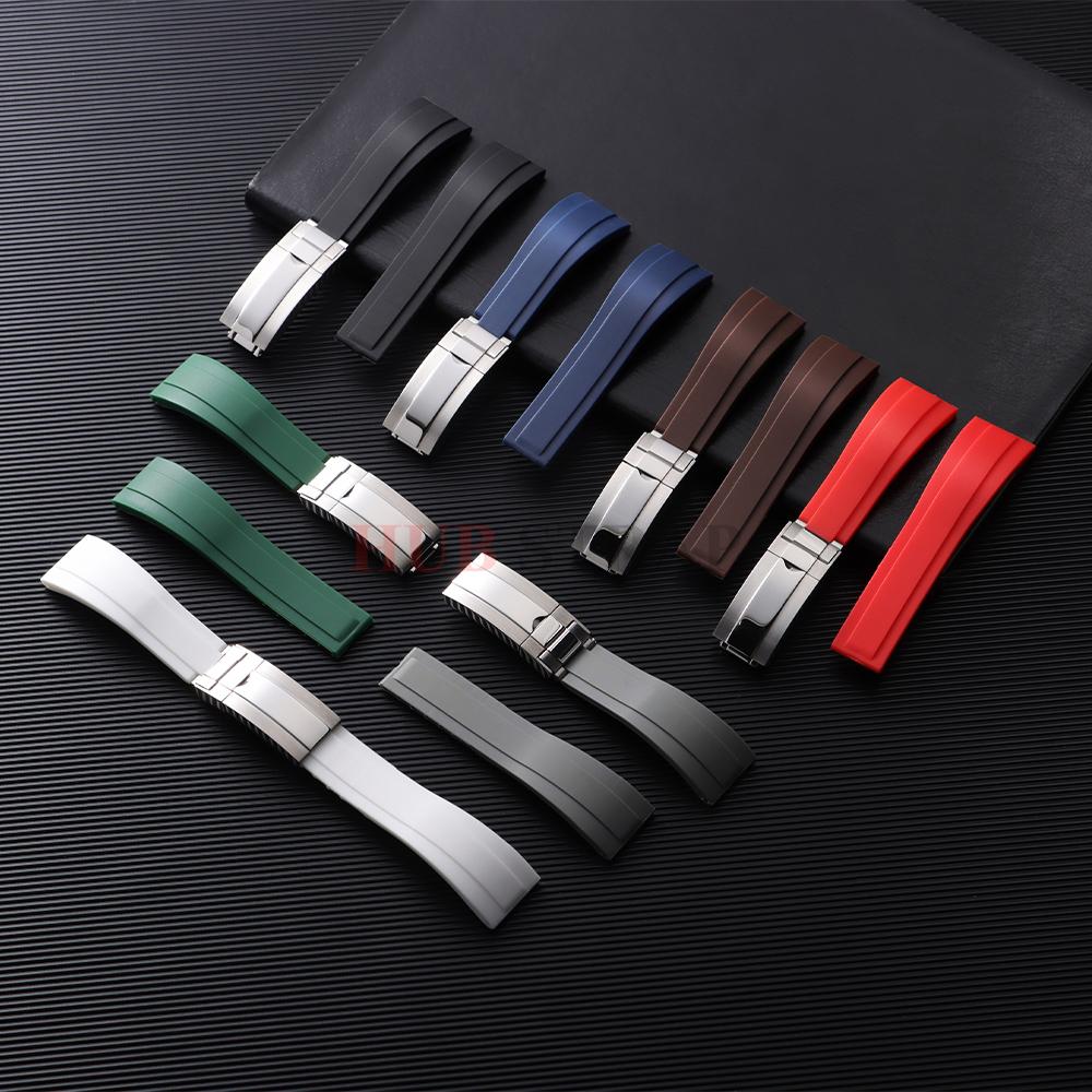 20mm Silicone Watch Band Rubber Watch Strap for Rolex Water Ghost Series Wrist Band Waterproof Fold Buckle Men Sport Bracelet