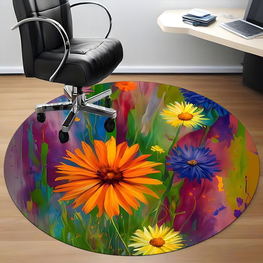 1pc Floral Garden Office Round Area Rug, Indoor Mat Suitable ForOffice, Under Office Chairs Bedroom Living Room Home Decor, Room Deco D066