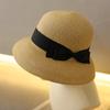 Hepburn style temperament bow elegant straw hat spring and summer retro travel vacation sunshade basin hat women