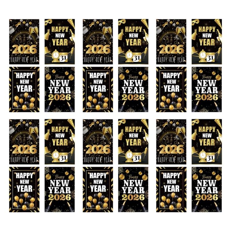 24Pcs Happy New Year Wine Bottle Labels Waterproof Wine Bottle Wrapping Sticker top sale