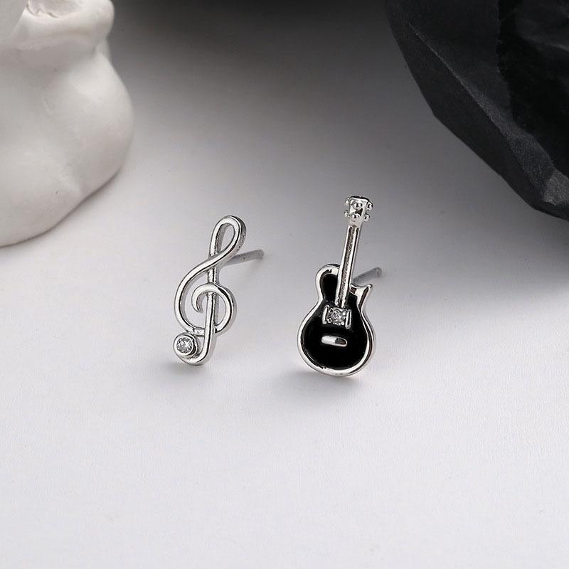 New Fashion Simple Asymmetric Guitar Note Stud Earrings Creative Cute Small Earrings for Women Girls Music Lovers Gift