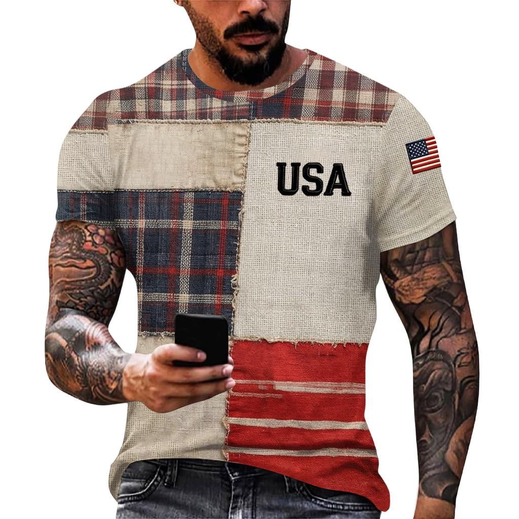 Męska luźna i casualowa koszulka z nadrukiem flagi, koszulka z krótkim rękawem