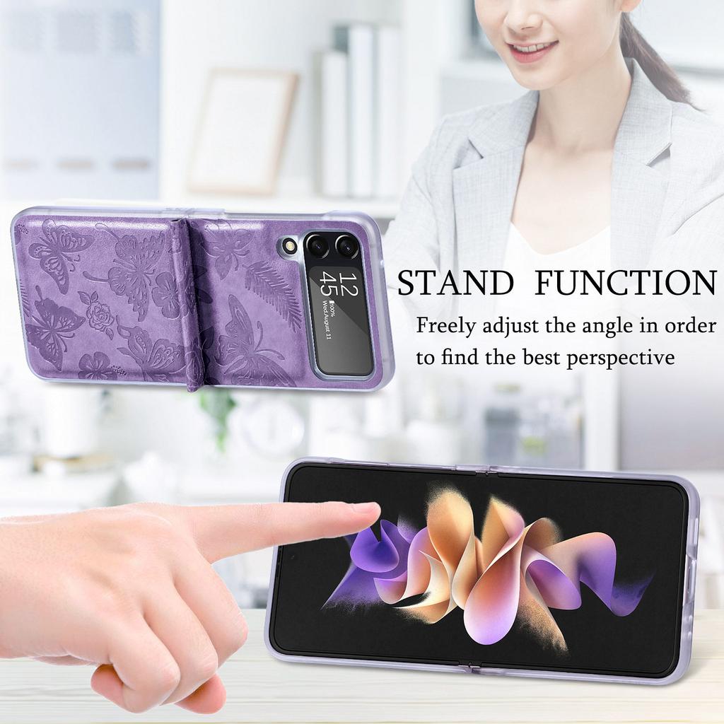 For Samsung Galaxy Z Flip 4 Zflip4 Case Vintage Elegant Butterfly Print Leather Folding Shockproof Protection Cover Accessories