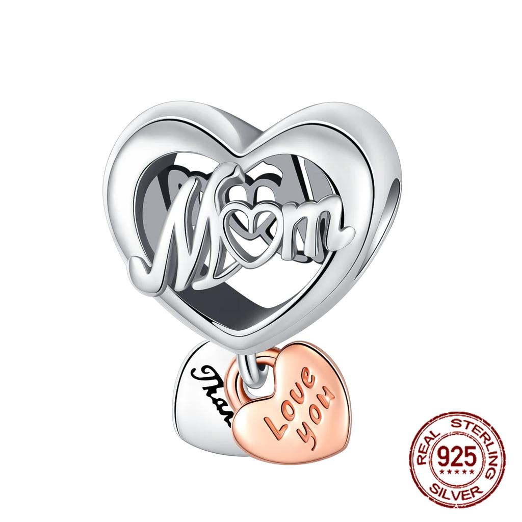 Copper Love Mom Family Daisy Pendant Charms Beads Fit Original Bracelets Fine Diy Jewelry For Women Gift