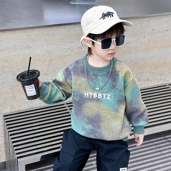 Boys Tie Dye Sweatshirt Long Sleeve Soft Casual Top For Spring Autumn Fashionable Kids Pullover