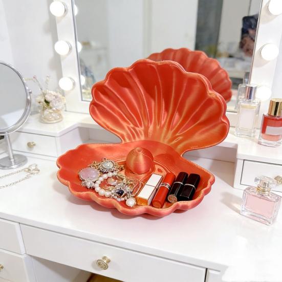 3D-Printed Shell Shape Jewelry Organizer Tray Pearl Luster Desktop Storage Decoration for Earrings Rings Bracelets Lipstick Gift