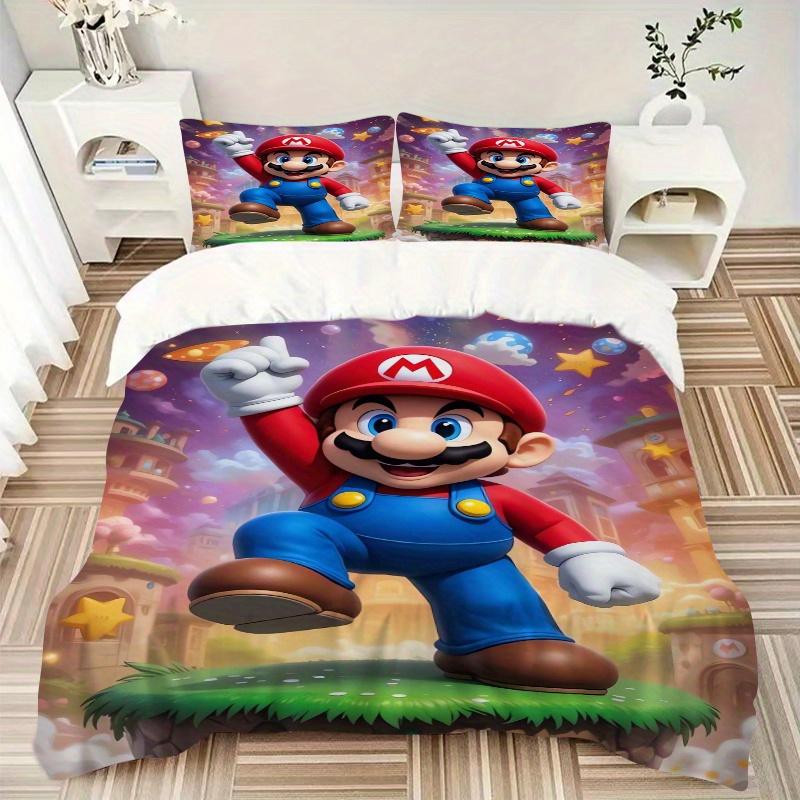 3pcs Super Mario Pattern Printed Bedding Set, Soft and Comfortable Quilt Cover for Bedroom, Guest Room (1 Duvet Cover + 2 Pillowcases, Pillow Core Not